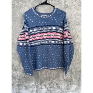 Erika Classics Womens L Blue Fair Isle Sweater Ramie Cotton Knit Y2K Retro Knit